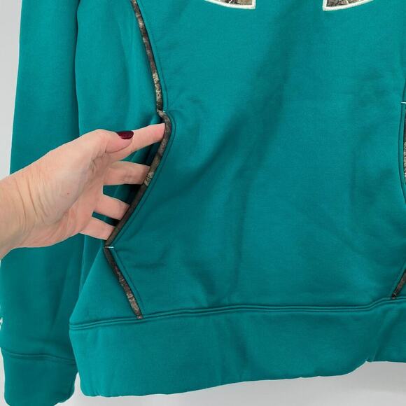 Under Armour Hooded Sweatshirt Women's Size M Teal Camouflage Logo Hoodie - Picture 5 of 8